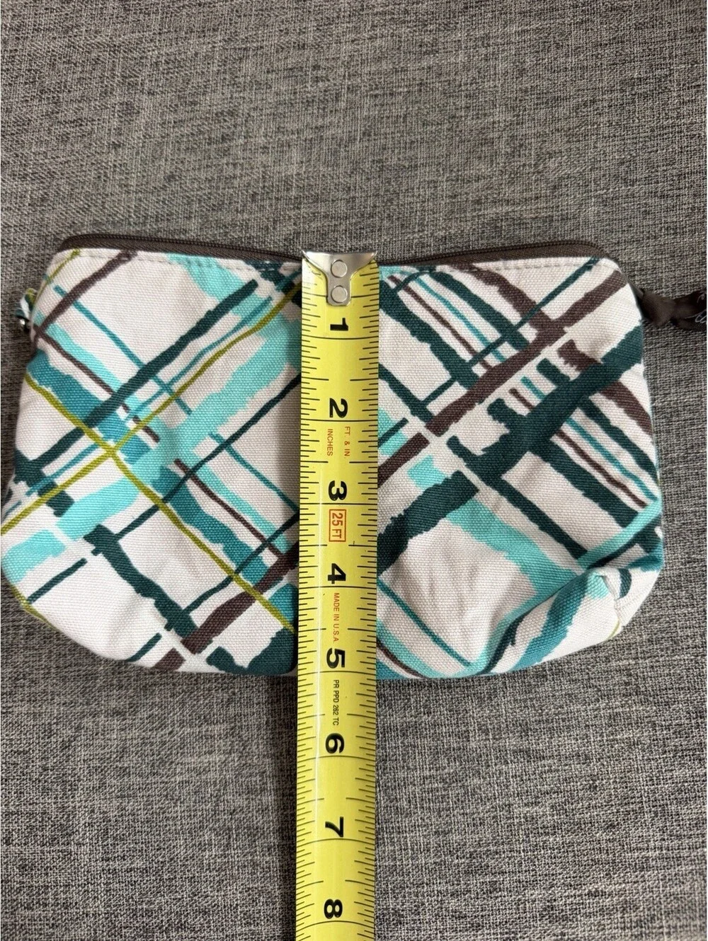 Thirty One Mini Zipper Pouch In Sea Plaid Cosmetic Bag 7.5”x5”